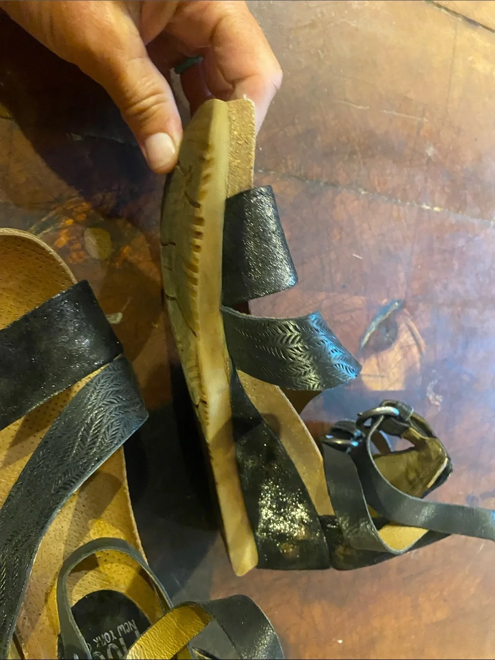 Miz Mooz Black Strappy Wedge Sandals